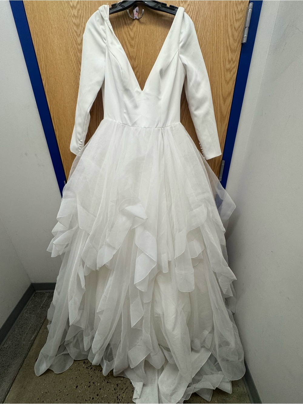 Mori Lee White Long-Sleeve Layered Tulle Ball Gown